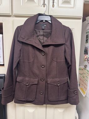 H&M Women's Dark Brown Wool-Blend Pea Coat